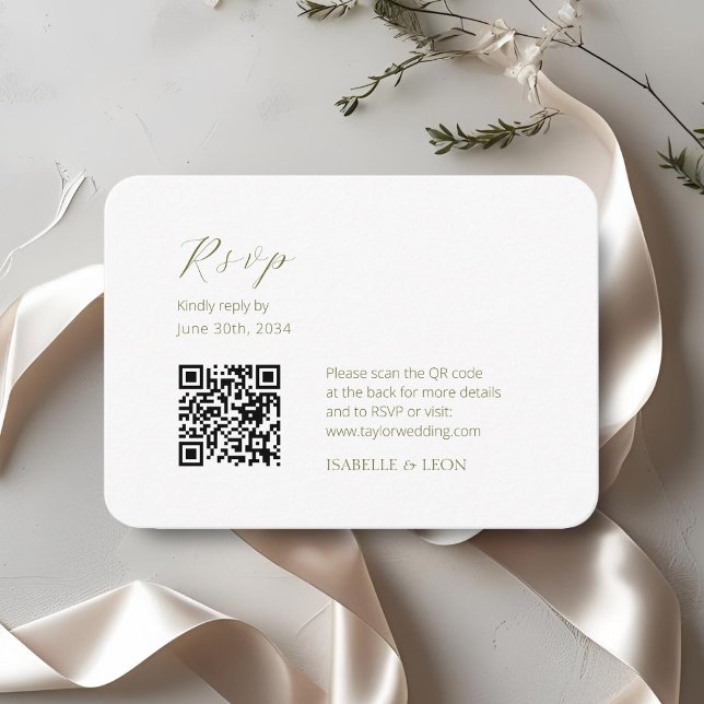 Weiß | Chic Simple Scrpt QR Code Wedding Begleitkarte (Von Creator hochgeladen)