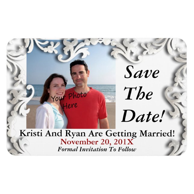 Weiß dekorativ Save the Date oder... Foto-Magnete Magnet (Horizontal)
