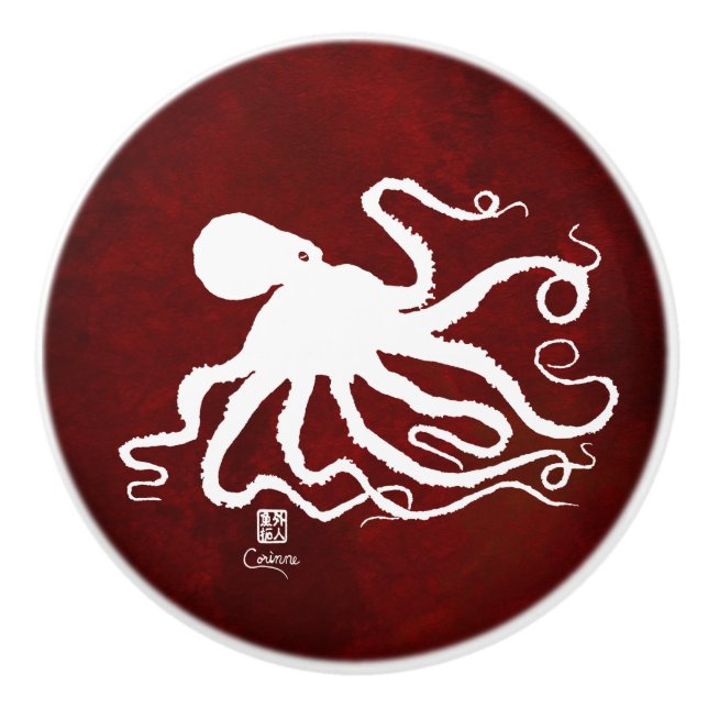 Weiß der Kraken-6 auf rotem L - Griff (Vorderseite)