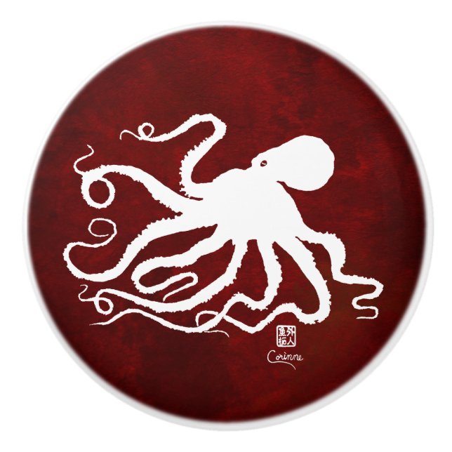 Weiß der Kraken-6 auf rotem R - Griff (Vorderseite)