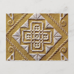 Weiß DRUCKTE Schnittstickerei 1 auf Leinen Postkarte