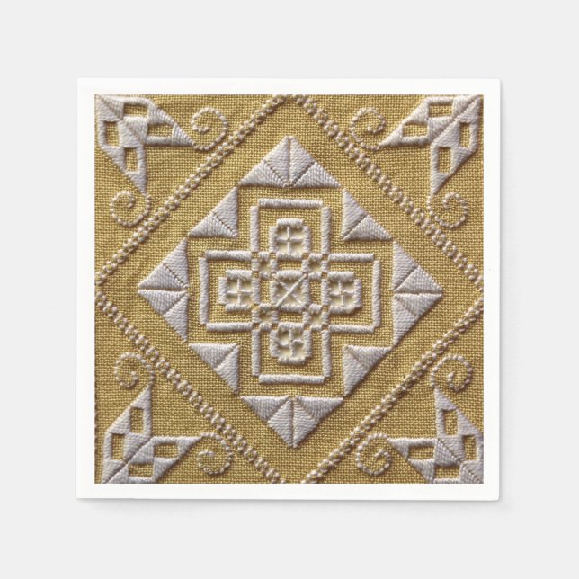 Weiß DRUCKTE Schnittstickerei 1 auf Leinen Serviette (Vorderseite)