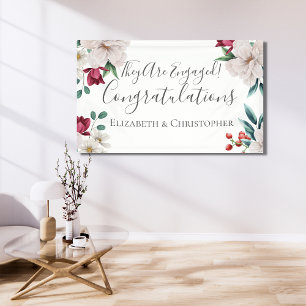 Weiß Dunkelrosa Rot Florales Grün Engagement  Banner