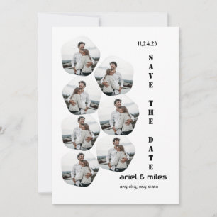 Weiß-elegante, moderne Foto-Collage Save the Date Einladung