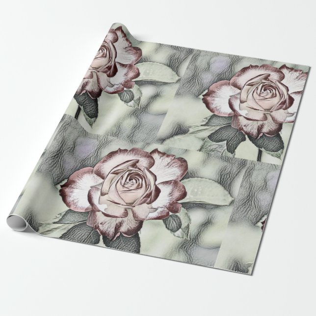 Weiß, errötet, rote Rose umhüllend Papier Geschenkpapier (Ungerollt)