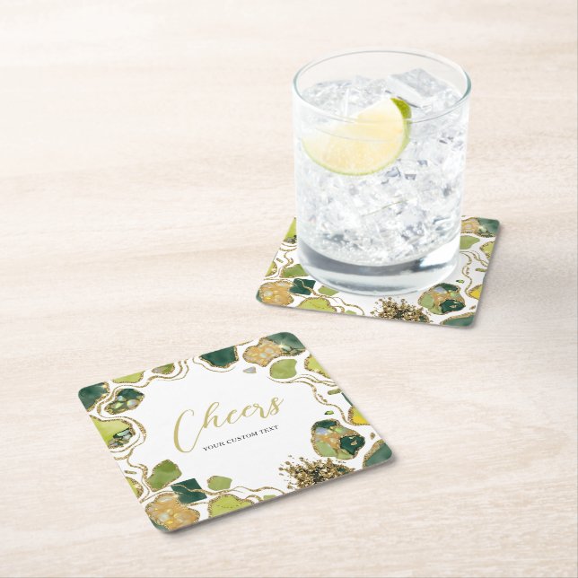 Weiß | Faux-Glitter Elegant Rechteckiger Pappuntersetzer (Vor Ort)