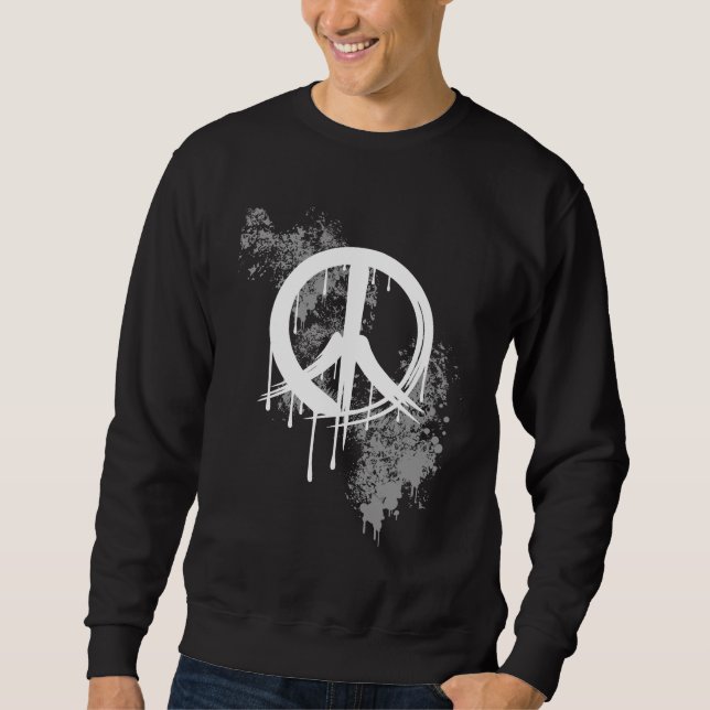 Weiß gebürsteter Friedenssymbol-grauer Sweatshirt (Vorderseite)