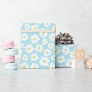 Weiß gelb cyan Gänseblümchen-Blumenmuster Geschenkpapier