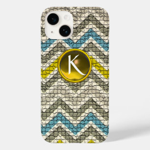 WEISS GELB, GRAU BLAU MOSAIC CHEVRONS GEM MONGRAMM Case-Mate iPhone 14 HÜLLE