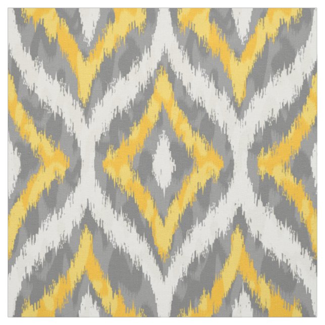 Weiß & Gelb & Grau Quatrefolie Ikat Muster Stoff (Muster)