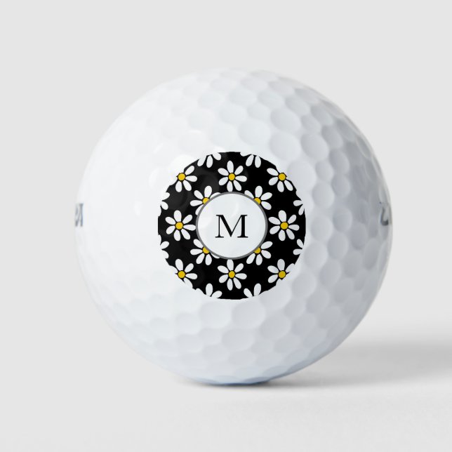 Weiß-Gelb-Schwarz-Daisy-Muster Golfball (Vorderseite)