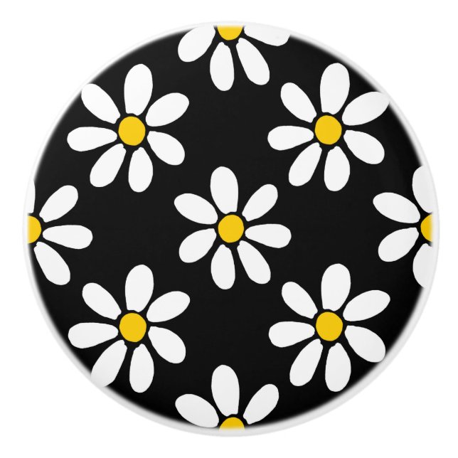 Weiß-Gelb-Schwarz-Daisy-Muster Keramikknauf (Vorderseite)