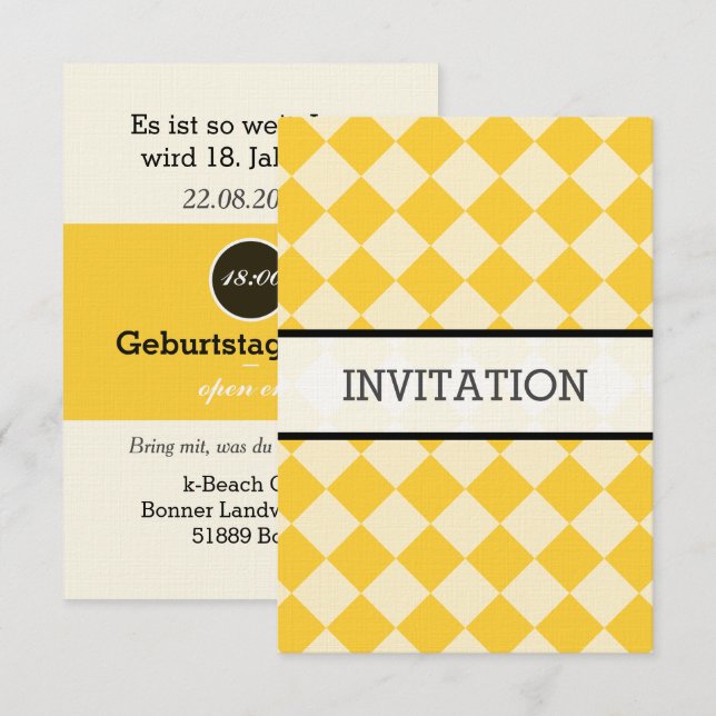 weiß, gelb, schwarz einladung (Vorne/Hinten)