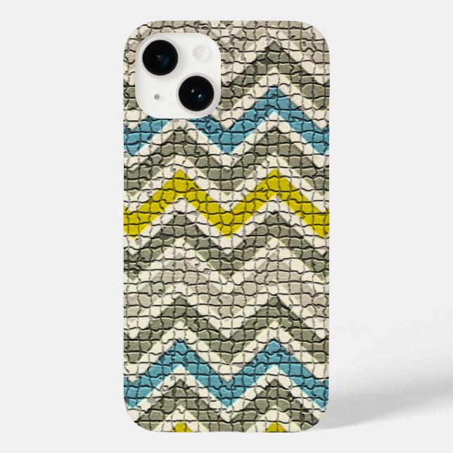 WEISS GELBEN, GRAU BLAU MOSAIC CHEVRONS Case-Mate iPhone HÜLLE (Rückseite)