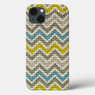 WEISS GELBEN, GRAU BLAU MOSAIC CHEVRONS iPhone 13 HÜLLE