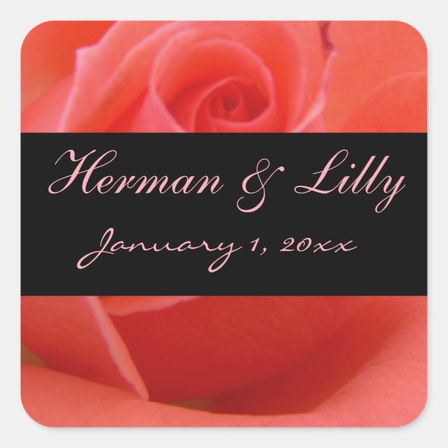 Weiß gespitzte rosa Rosen-persönliche Hochzeit Quadratischer Aufkleber (Vorderseite)