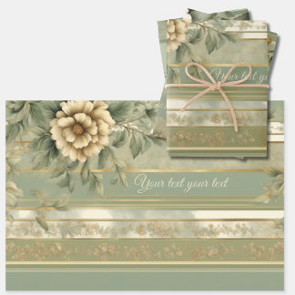 Weiß gestreiftes Sage Green mit Blume Geschenk Geschenkpapier Set