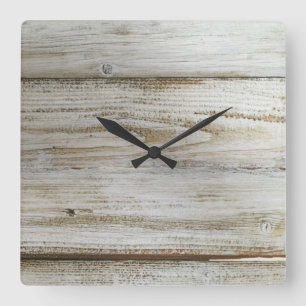 Weiß getünchte Holztafel Quadratische Wanduhr