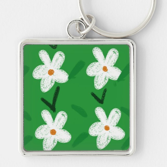 Weiß Gezeichnet Blumenmuster Blume Art Pattern Aes Schlüsselanhänger (Vorne)