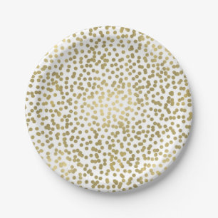 Weiß & Glänzende Gold Punkte Konfetti Elegant Chic Pappteller