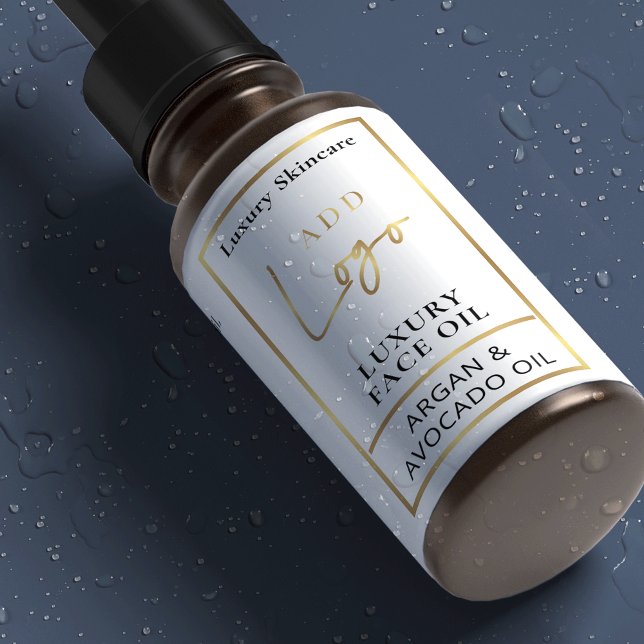 Weiß & Gold 1 OZ 30 ml Flasche Hautpflege wasserdi Etiketten (Waterproof cosmetic bottle label in white and gold with your logo and product ingredients)