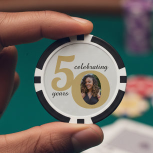 Weiß & Gold 50 Foto Fünfzig Jahre 50. Geburtstag Pokerchips