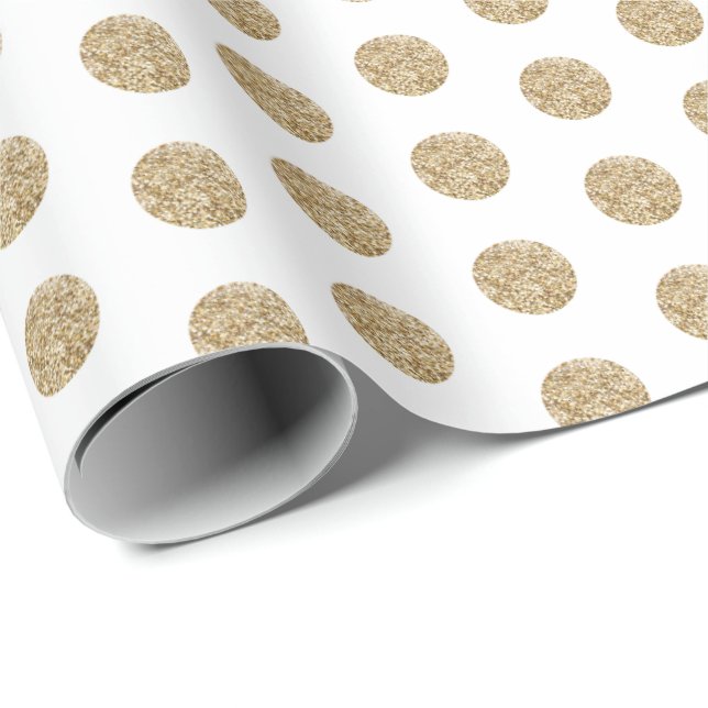 Weiß| Gold Glitzer Dots Wrapping Paper Geschenkpapier (Rolleneckpunkt)