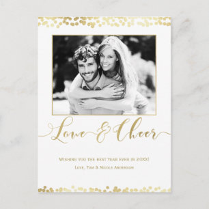 Weiß & Gold LOVE & CHEER modernes Neujahrsfoto Feiertagspostkarte