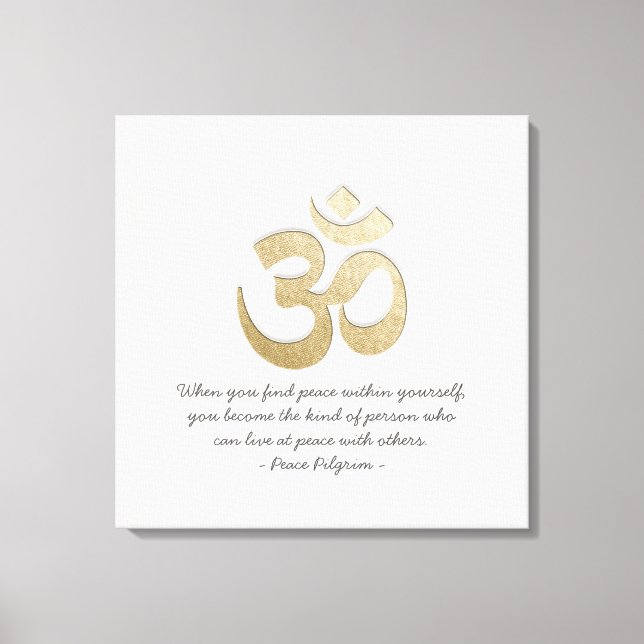 Weiß & Gold OM Symbol YOGA Meditation Instructor Leinwanddruck (Vorderseite)