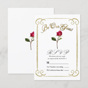 Weiß & Gold Rote Rose Schönheit Hochzeit RSVP Antw Einladung
