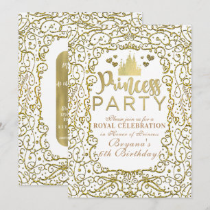 Weiß & Gold Royal Castle PRINZESSIN PARTY Geburtst Einladung