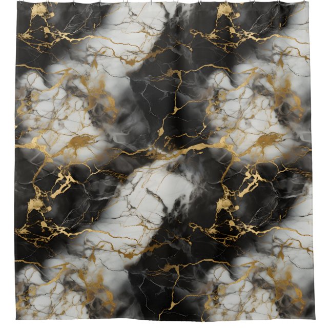 Weiß, Gold und Schwarz-Luxus-Marmor Elegant Duschvorhang (Vorderseite)