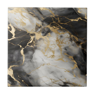Weiß, Gold und Schwarz-Luxus-Marmor Elegant Fliese