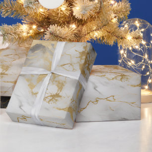 Weiß, Gold und Schwarz-Luxus-Marmor Elegant Geschenkpapier