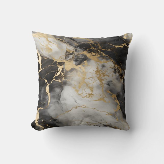 Weiß, Gold und Schwarz-Luxus-Marmor Elegant Kissen (Vorderseite)