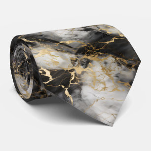 Weiß, Gold und Schwarz-Luxus-Marmor Elegant Krawatte