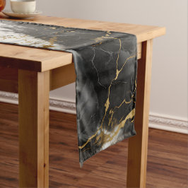 Weiß, Gold und Schwarz-Luxus-Marmor Elegant Kurzer Tischläufer