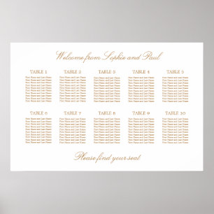 Weiß Golden Beige 10 Tisch Hochzeit Sitzordnung Poster