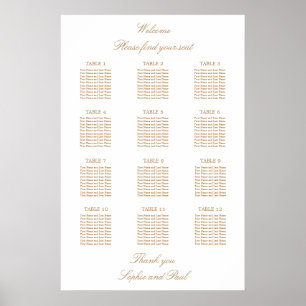 Weiß Golden Beige 12 Tisch Hochzeit Sitzordnung Poster