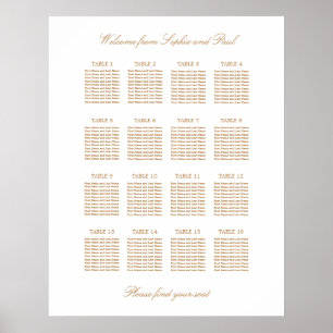 Weiß Golden Beige 16 Tisch Hochzeit Sitzordnung Poster