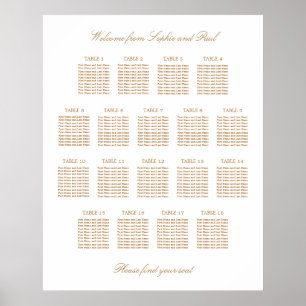 Weiß Golden Beige 18 Tisch Hochzeit Sitzordnung Poster