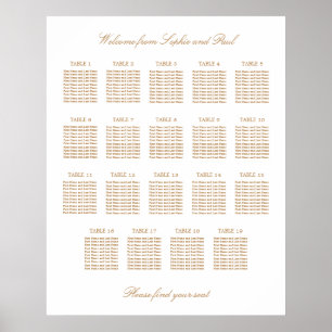 Weiß Golden Beige 19 Tisch Hochzeit Sitzordnung Poster