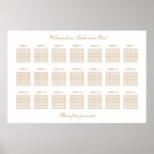 Weiß Golden Beige 21 Tisch Hochzeit Sitzordnung Poster