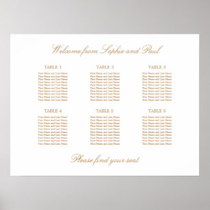 Weiß Golden Beige 6 Tisch Hochzeit Sitzordnung Poster