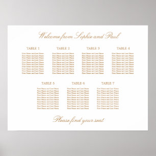Weiß Golden Beige 7 Tisch Hochzeit Sitzordnung Poster