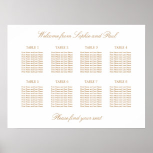 Weiß Golden Beige 8 Tisch Hochzeit Sitzordnung Poster