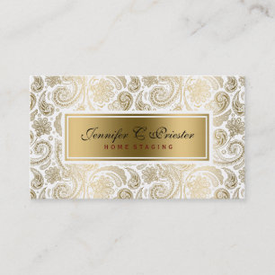 Weiß-goldene Blumen-Lace-Paisley 2 Visitenkarte