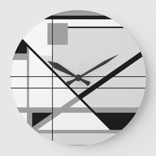 Weiß-Grau-Geometrie-Abstrakt Große Wanduhr (Vorderseite)