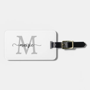 Weiß Grau Schwarz Monogramm Schrift Name Nur Telef Gepäckanhänger