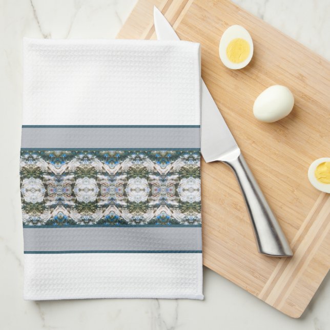 Weiß, Grau und Blau Geschirrtuch (Viertel Falte)